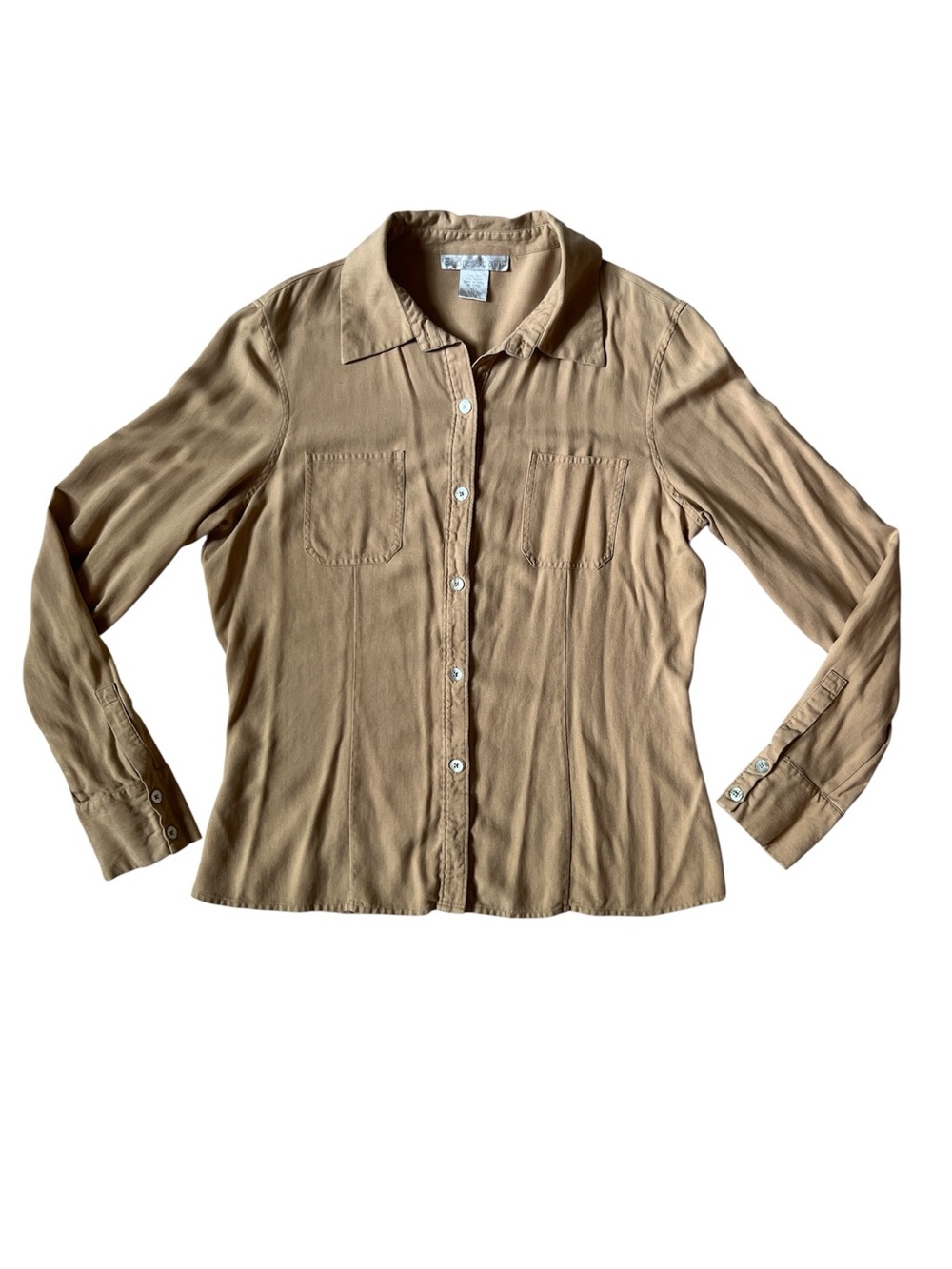 Dressbarn Silk Button-Up Tan Top